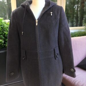 St. Johns Bay Women's Coat Medium Black Wool Blend Hooded